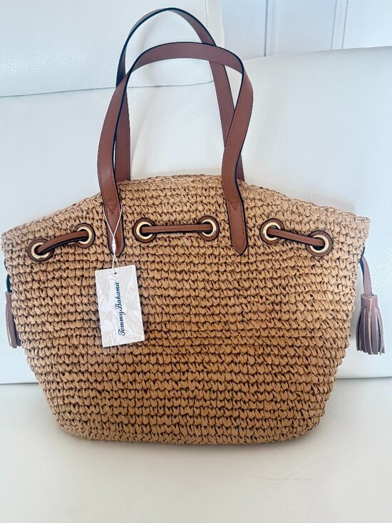 Tommy Bahama Handbags - NWT TOMMY BAHAMA STRAW WOVEN TOTE SHOULDER BAG NATURAL BROWN